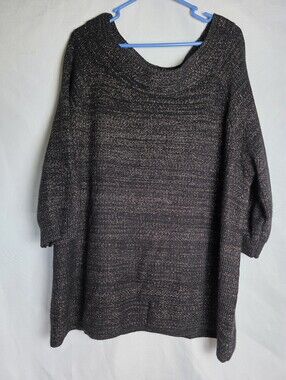 Lane Bryant Black Gold Metallic 3/4 Sleeve Holiday Sweater Plus Size 22/24